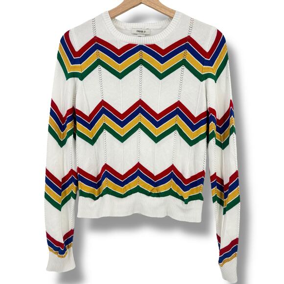 Forever 21 Zig Zag Chevron Knit Sweater Womens Size M Ebay Red Blue Yellow Green - Picture 1 of 5